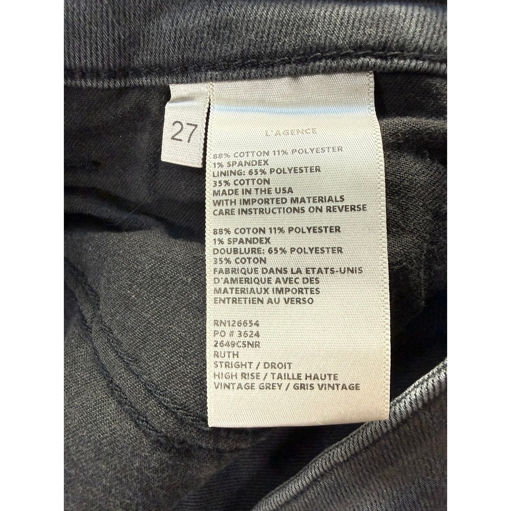 L'AGENCE Ruth Straight High Rise Jeans Vintage Grey Raw Hem Size 27 2649CSNR - Picture 7 of 7